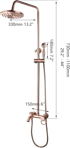 Miniatura 2 de Focitland Juego de grifo de ducha de baño de 8 pulgadas, cabezal de ducha de cobre antiguo, sistema de ducha expuesto de cobre antiguo, ducha de 3