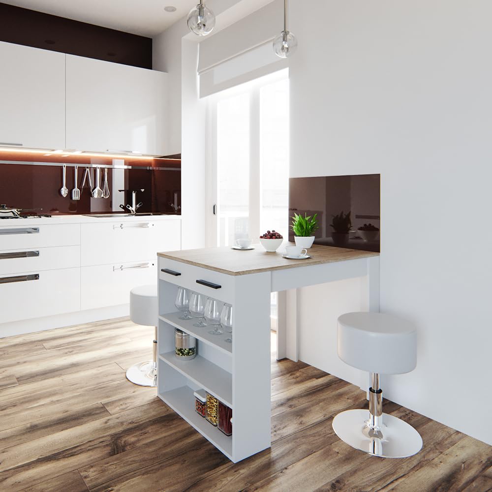 Vicco Juego de Mesa de Comedor Repose, Sonoma/Blanco, 67 x 100 cm | con 2 taburetes, apto como superficie de trabajo o área adicional de almacenamiento