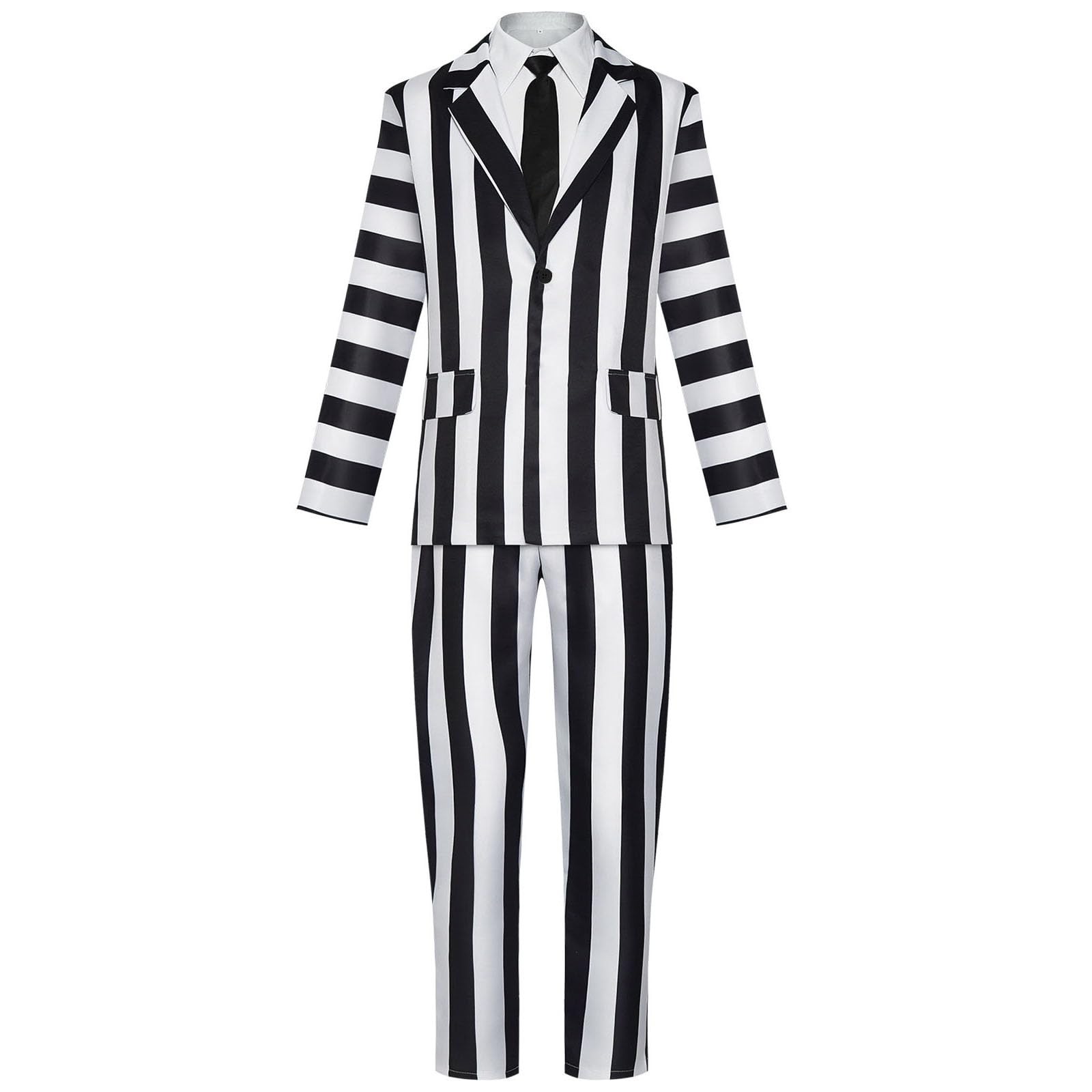 Completo a righe bianche e nere da uomo, costume da film spettrale per Halloween, commedia, cosplay, giacca e pantaloni