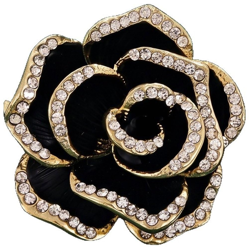 Sslvya Rhinestone Camellia Brooch Pin for Women, Elegant Crystal Flower Lapel Pin Jewelry Clothing Accessories