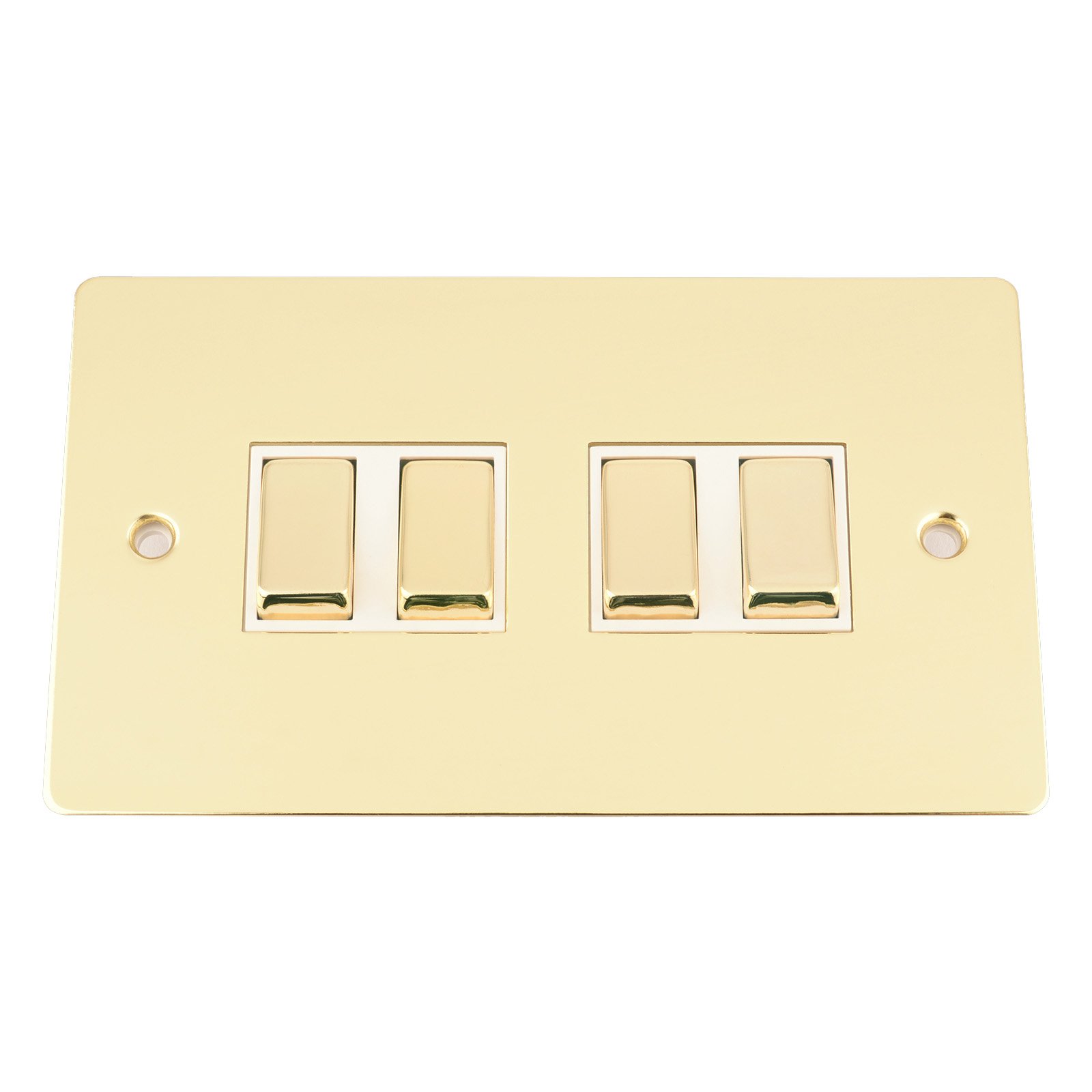 A5 Products Light/White A5 Switch 4 Gang - Polished Mirror Brass Flat - Insert - Metal Rocker Switch - 10 Amp 4 Gang 2 Way