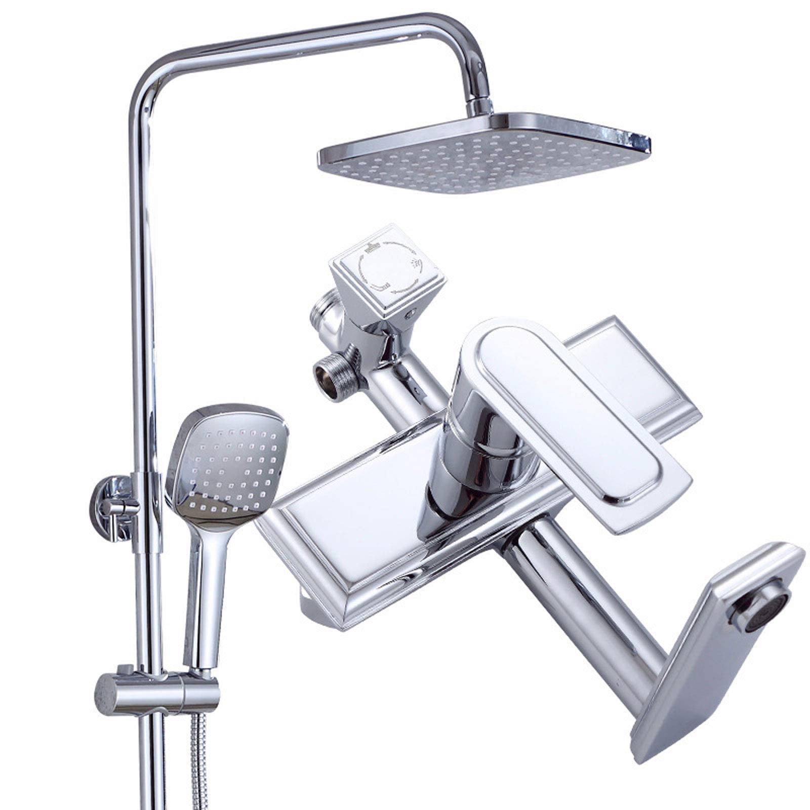 NGDFGR Wall Mounted Hotel Shower, Modern Rome Shower Set With Overhead Shower Head Tap, Adjustable Height Shower Mixer Set For Bathroom Gym