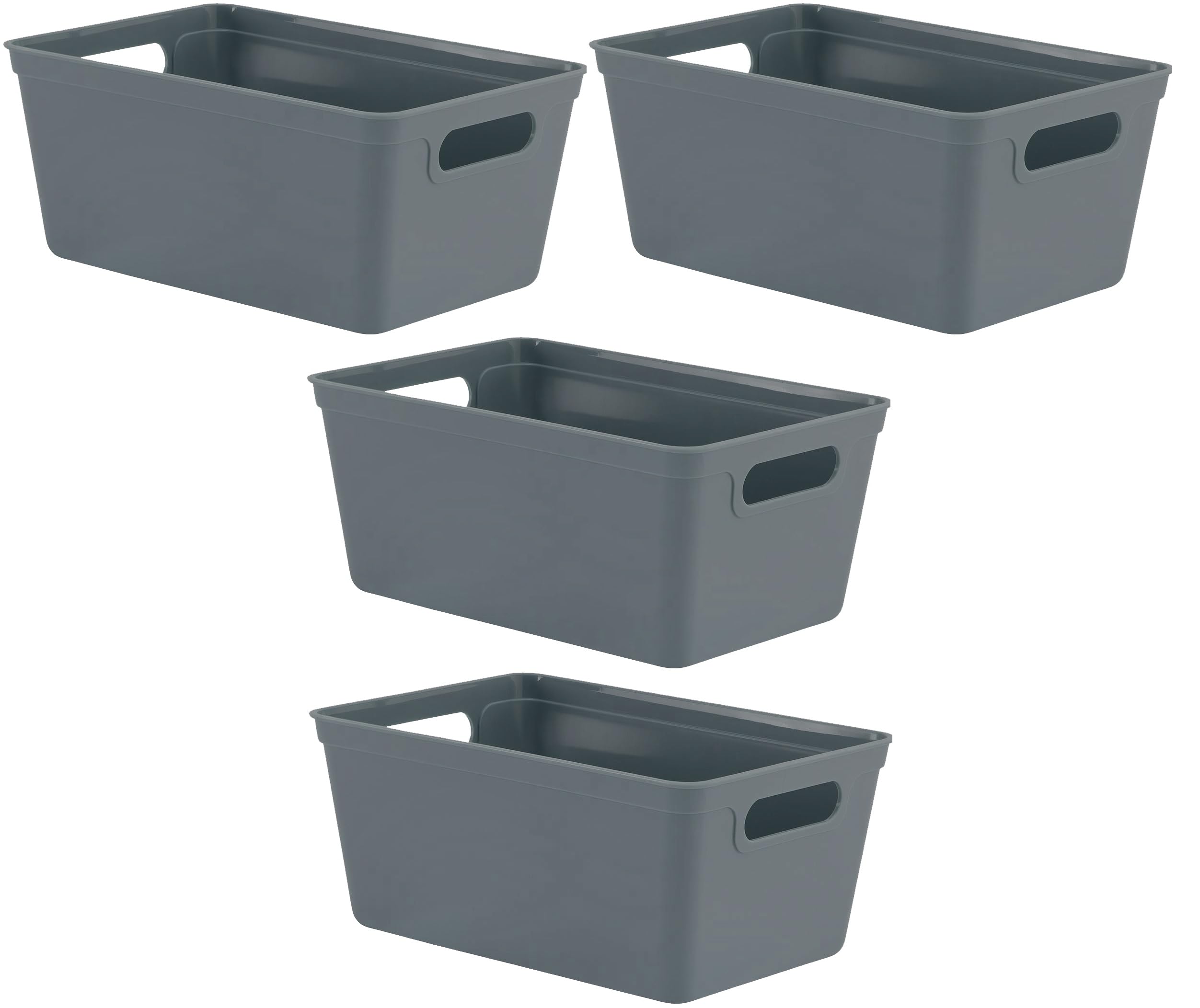 Pack of 4 Plastic Storage Baskets Kitchen Bedroom Bathroom Office Shelf Boxes Containers (Grey, 4 Litre)