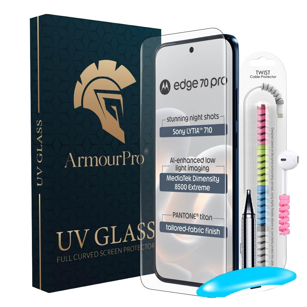 ArmourPro UV Tempered Glass For Motorola Edge 70 Pro with Edge-To-Edge Protector, Full Screen Coverage, Cable Protector and Easy Installation kit | Black-image-2