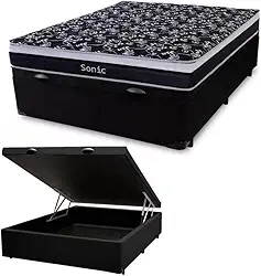 Cama Box c/Baú Casal Corino + Colchão de Molas Ensacadas Firme para 120 kilos 138x188x64cm