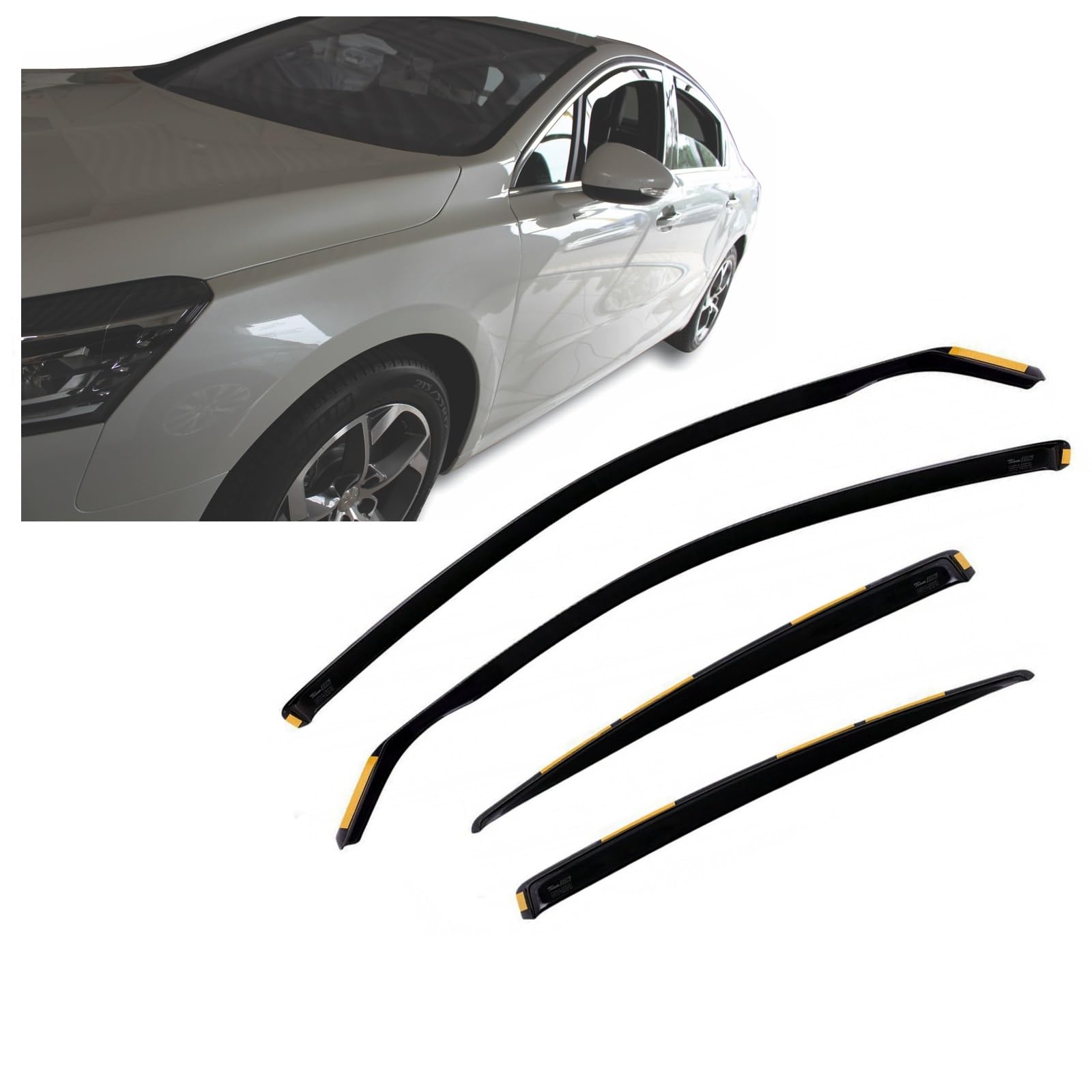 J&J AUTOMOTIVE Heko Déflecteurs d'air et de Vent pour Peugeot 508 4P. Berline 2011-2018, Lot de 4pcs, Teintés, Avant et Arrière, Aérodynamique