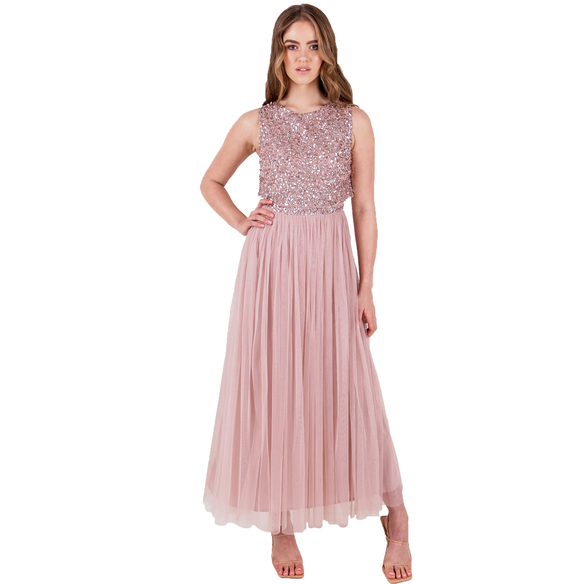 Maya Deluxe Embellished Midaxi Dress Light Pink Size 16 - Women's Formal Occasion Wear