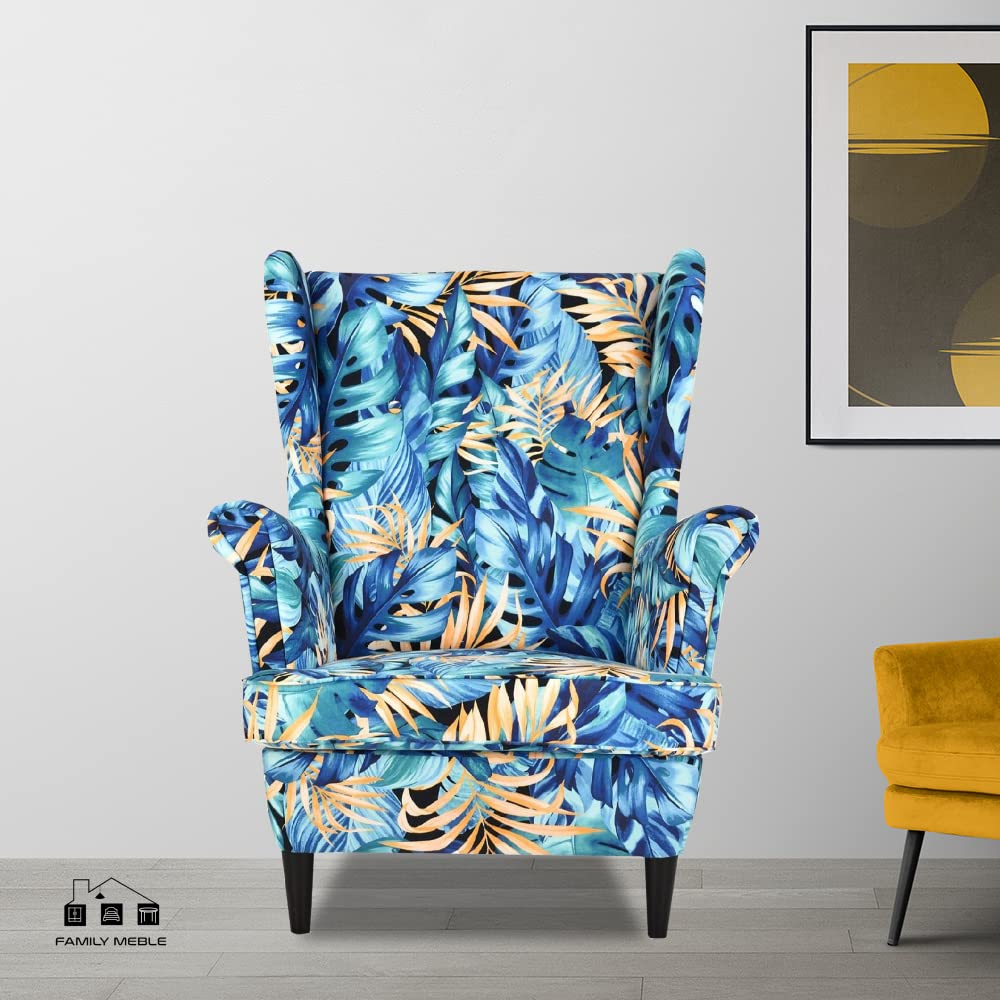 Fotel Uszak z Podnóżkiem, Model Print, Skandynawski, Relaksacyjny Wykonany z Tkaniny Tkanej, Wypoczynkowy, Uszak z Podnóżkiem, Wygodny, Do Salonu, Jadalni, Sypialn