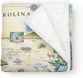 Xplorer Maps North Carolina Fleece Blanket | 58" x 50" Throw Blanket | Hand-Drawn Original Art |