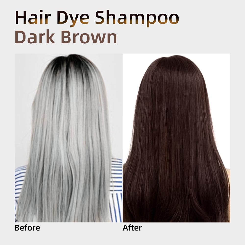 Maryono Dark Brown Hair Dye Shampoo 3 in 1 for Gray Coverage, Herbal Ingredients, Instant Color, for Women & Men, 500ml