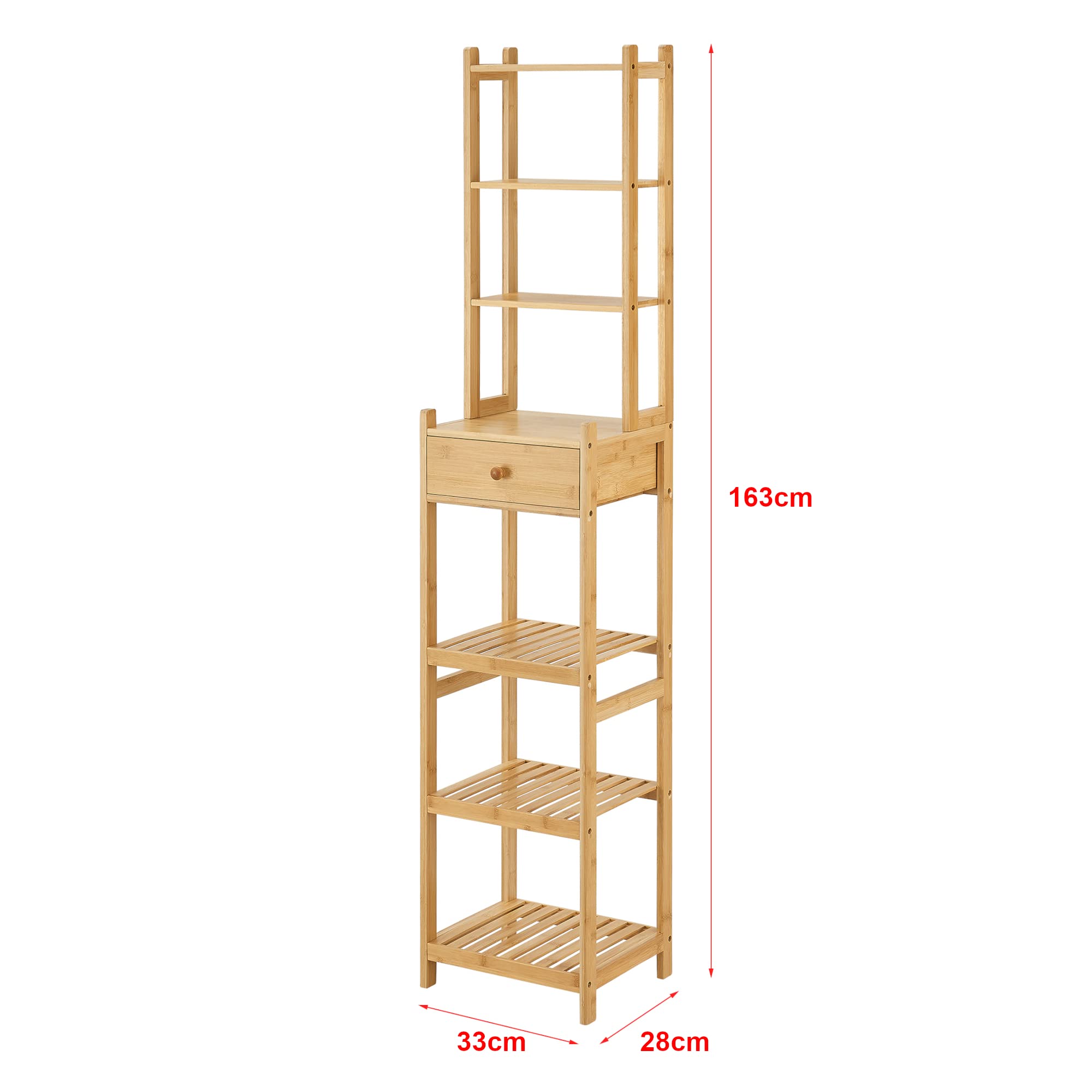 Estante de bambu Siilinjärvi com gaveta 163 x 33 x 28 cm natural [en.casa
