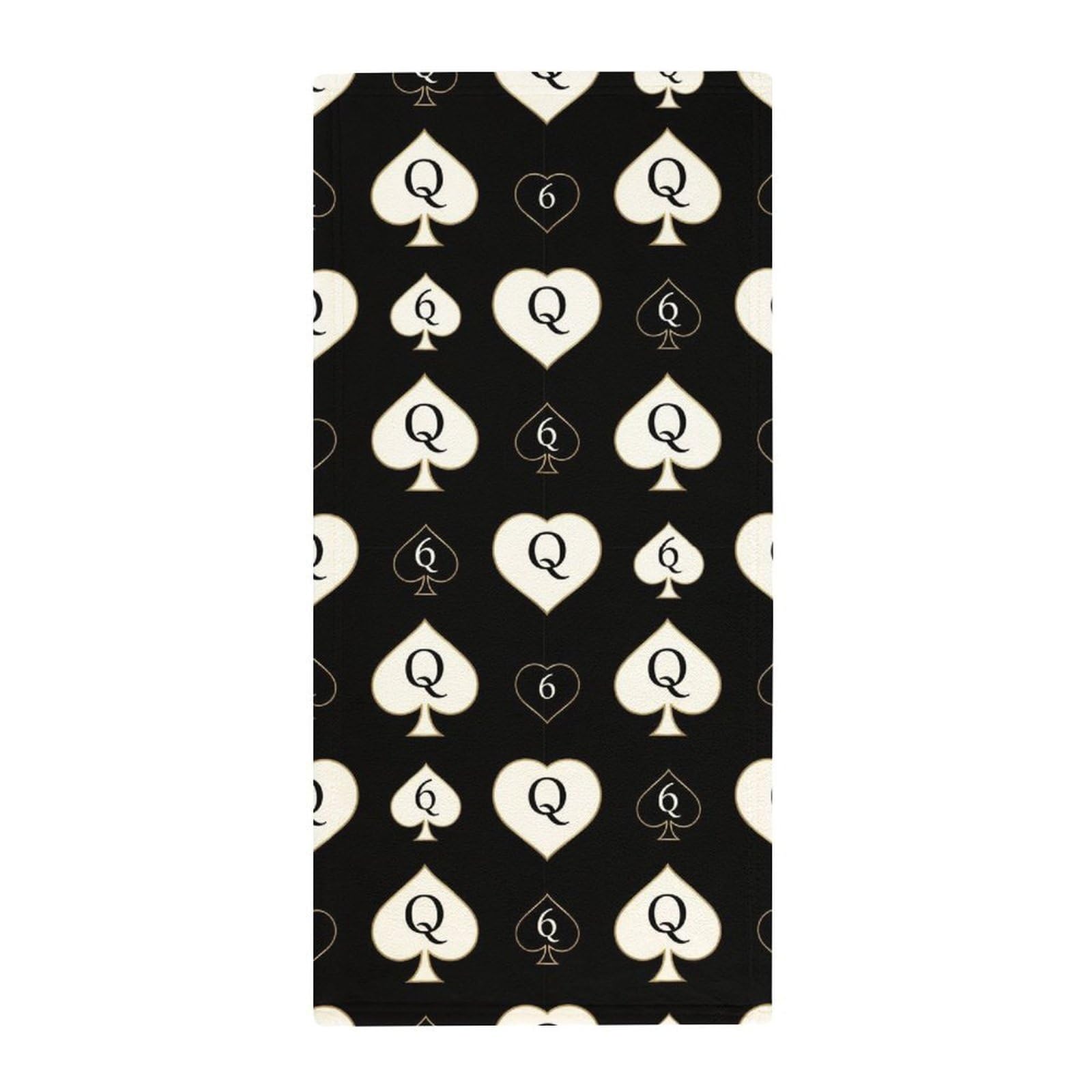 Anceky Multi-Purpose Fitness Towels, Golden Queen of Spades Printed Black Quick-Dry Absorbent Gym & Yoga Towels for Sports, Travel & Spa