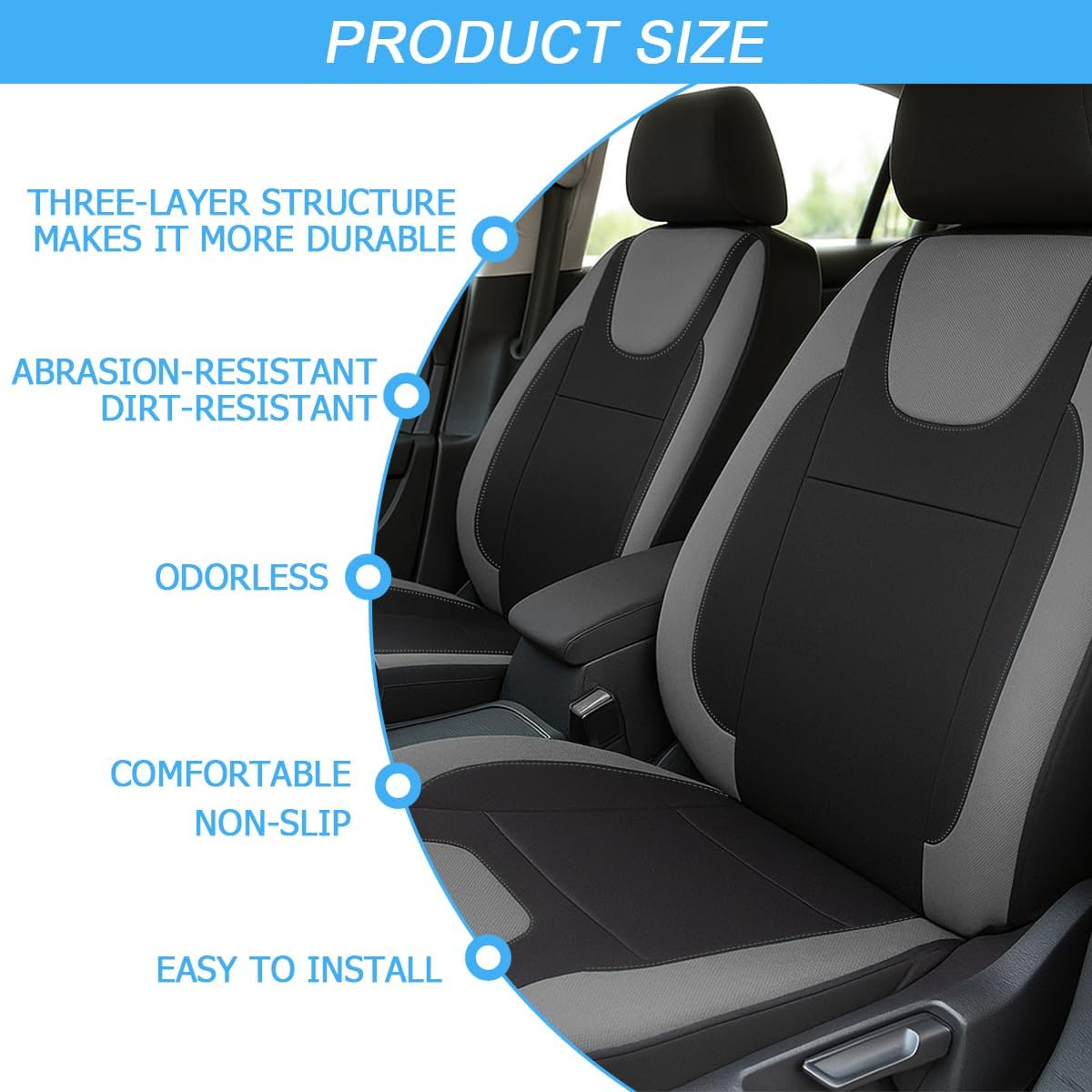 Osilly Car Seat Cover Full Set, Breathable Soft Vehicle Front and Rear Split Bench Protector, Comfortable Auto Interior Seat Protection Cover, Universal for Truck SUV Van Sedan (Gray/Black)