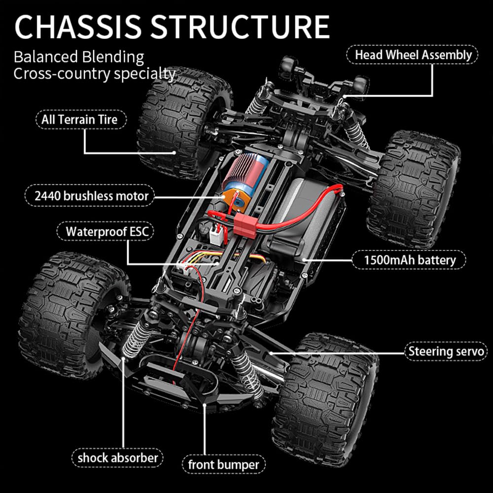 Zdalnie sterowany samochód dla dorosłych, 1/14, 75 km/h, 3S, bezszczotkowy silnik RC, wysoka prędkość, Offroad Drift, samochód wyścigowy, 4WD Off Road Race Buggy, 3 baterie (czarny)