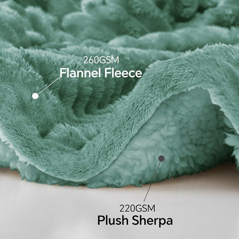 Image of BSB HOME Pencil Pattern Flannel Fleece Sherpa Blanket 220 X 150 Cm, Soft, Plush, Fluffy Season /Ac and Mild Winter Reversible Blanket - Single Bed (Mint Green, Weight - 1.6 Kg), 300 TC
