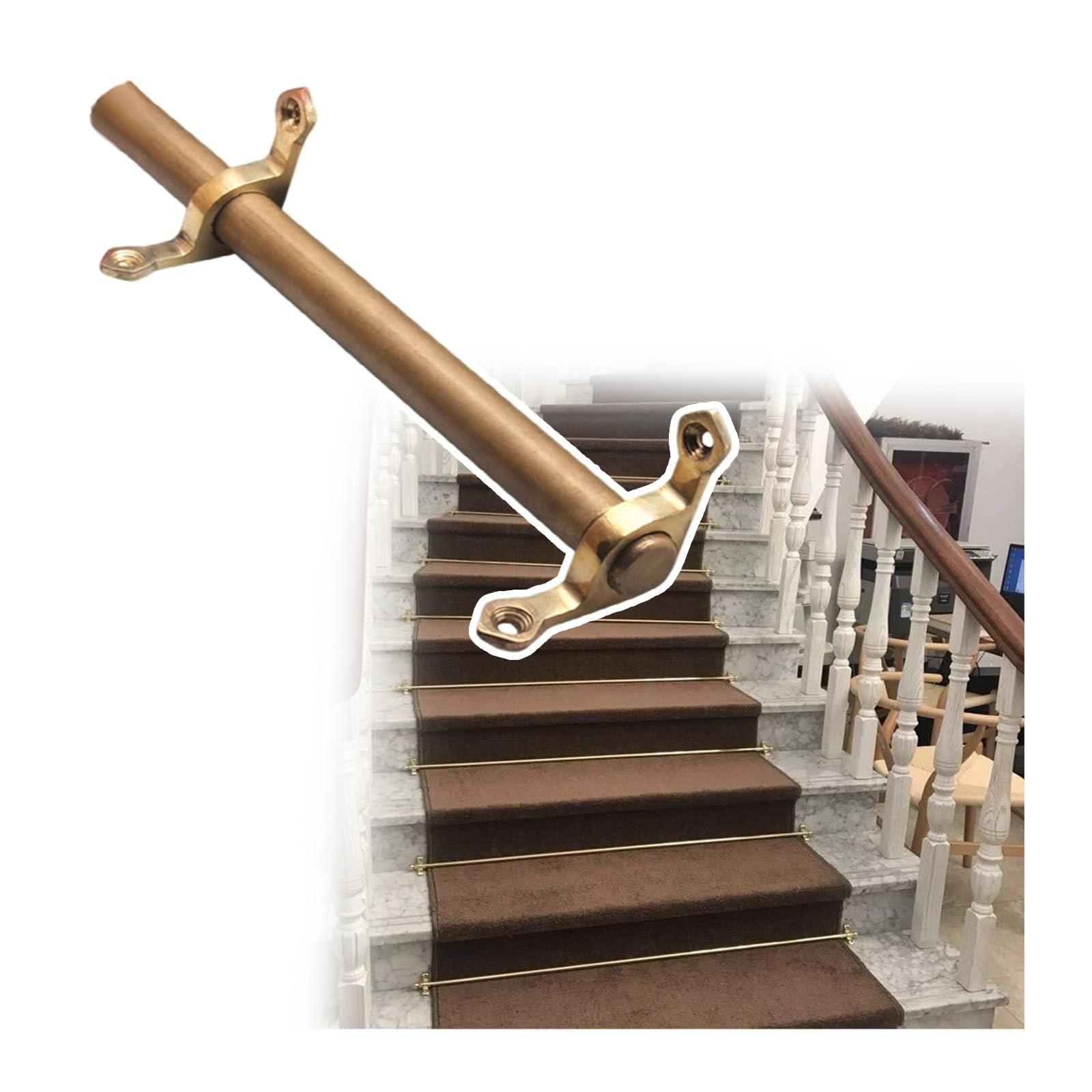 asdchZen Antique Brass Stair Rods Set With Finials & Brackets Stair Carpet Holders For Home & Commercial Use, 34In/86Cm Stair Runner Rods Clips,IPWE07224-10 Pack-L 30in/76cm