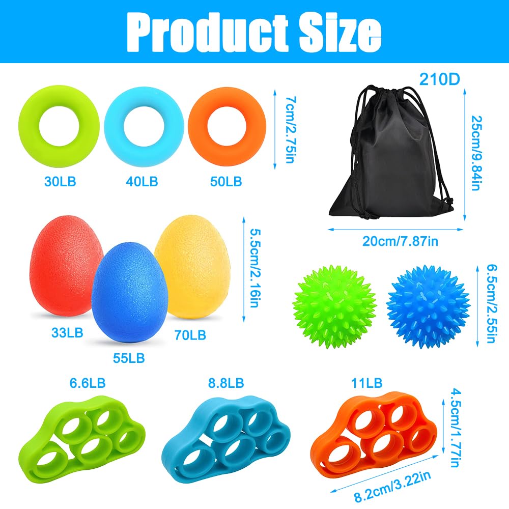 Fingertrainer Handtrainer Ball Set, 11 Stück Handtrainer Fingertrainer Ball Weich mit 3 Stärken für Hände Therapie, Arthrose Training, Griffstärkung,Lindert Stress,Angstlinderung