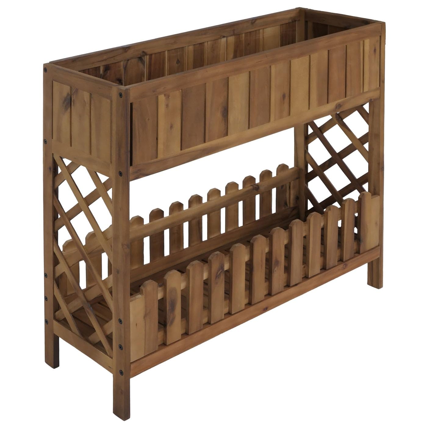 Mendler Hochbeet HWC-P83 Outdoor Akazie Holz 90x95x31cm - braun | Blumen-/Pflanzkasten, Blumenregal, Ablage, FSC®-Zertifiziert