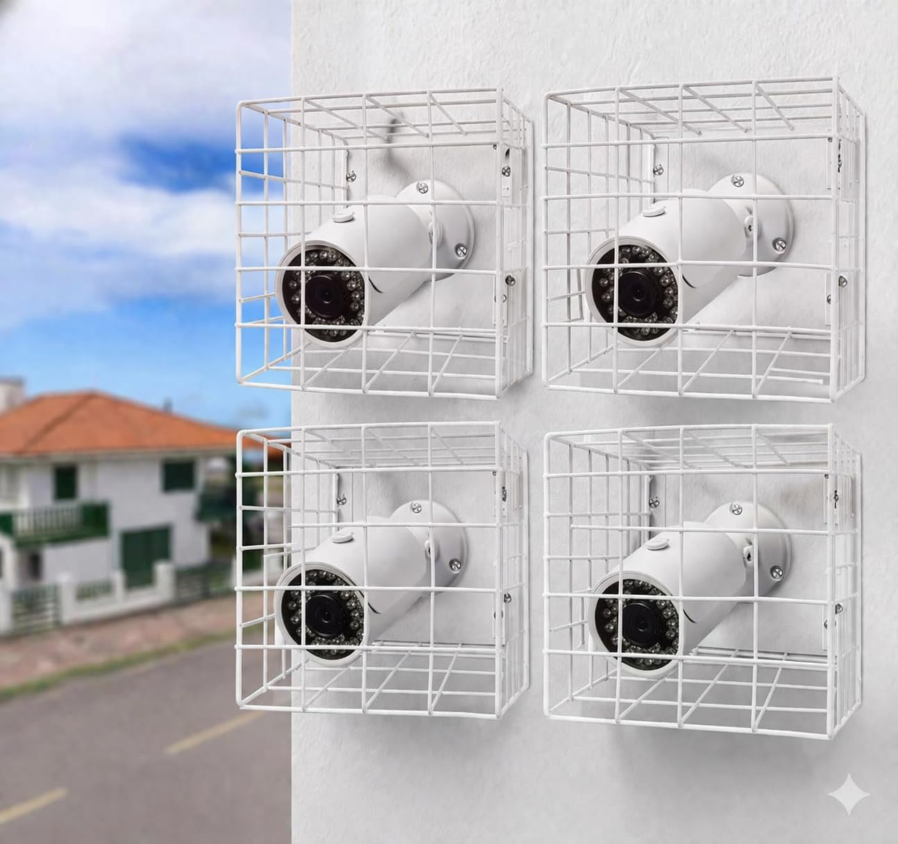 Security Camera Cage Guard, White Metal Wire Guard Protective Cover, Wall Mount Heavy CCTV Cage Protection for Bullet Cameras Security Camera Protective Cage, Pack of 4 (White)-image-39