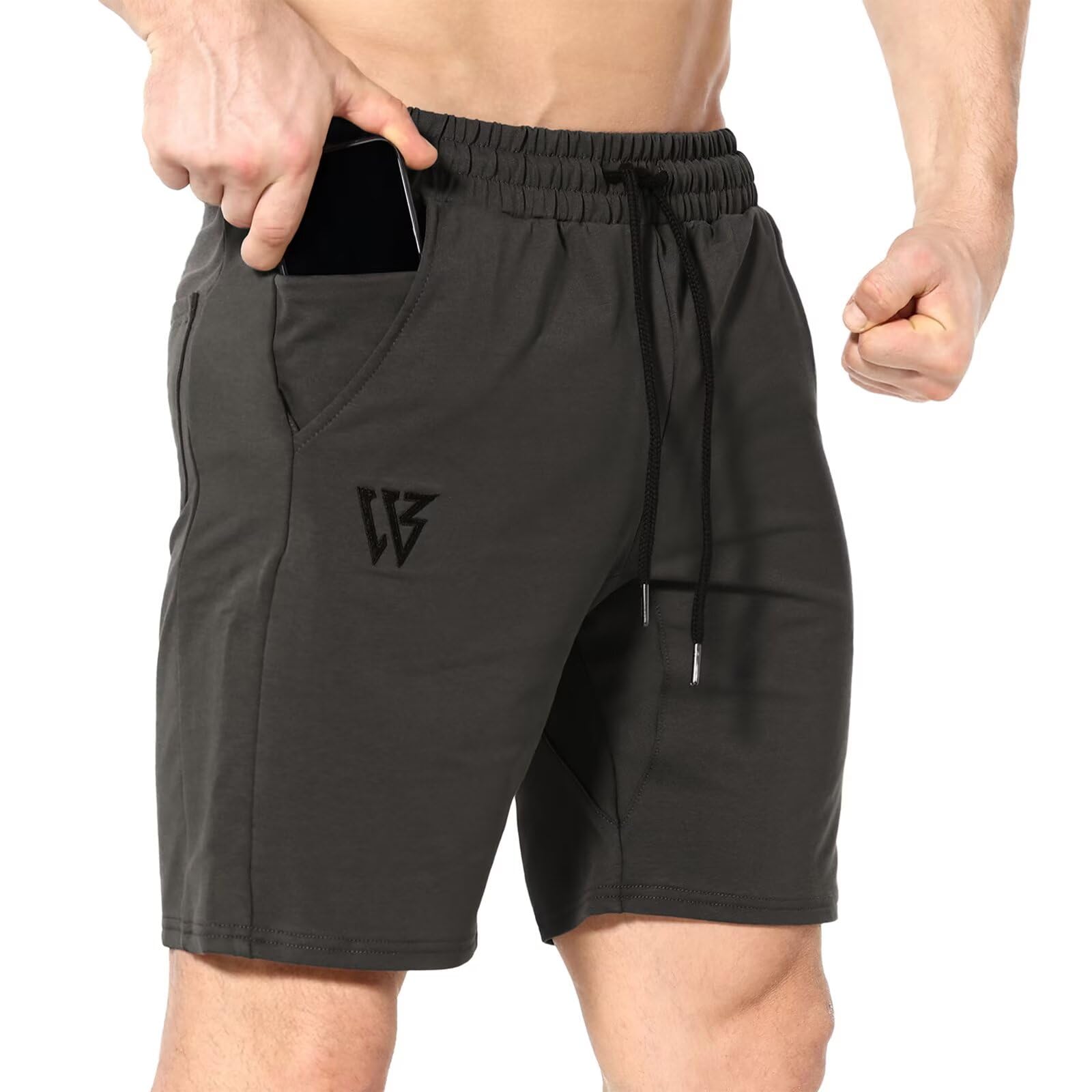 ZENWILL Mens Gym Running Shorts, Workout Athletic Bodybuilding Fitness Shorts with Zip Pockets