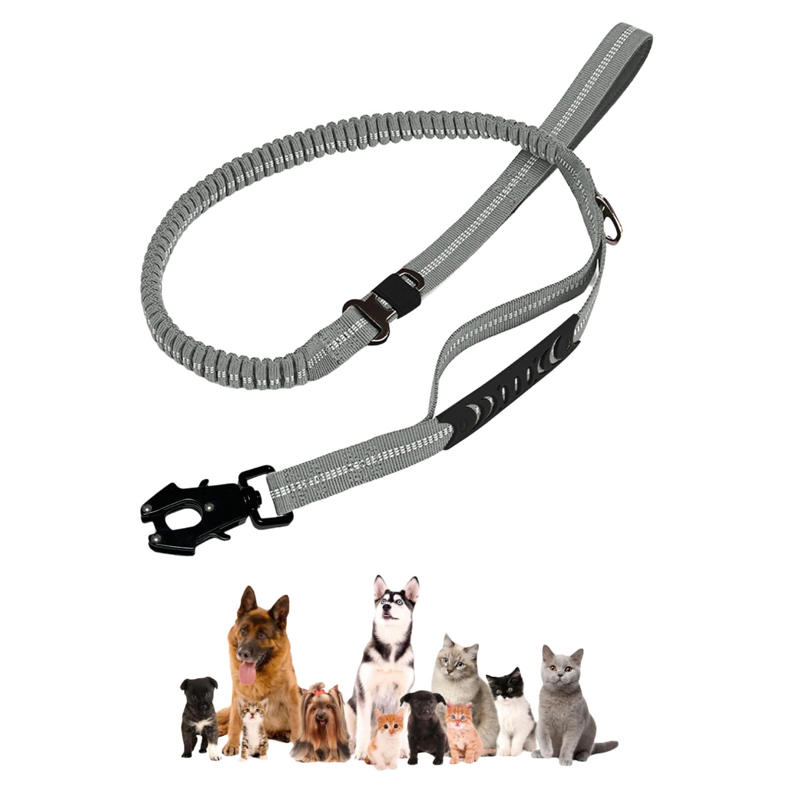 YiZYiF Bungee Dog Leash for Jogging and Walking Shock Absorbing Heavy Duty Reflective Pet Leads for Large Dogs Grey L