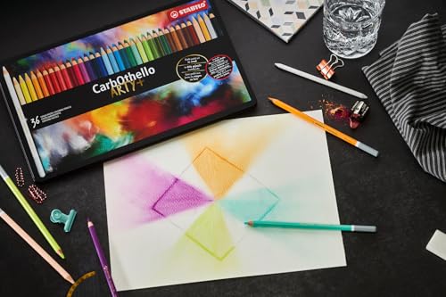 STABILO Carbothello - Pastel Pencil - Metal Box of 48 Colours with Sharpener, Kneaded Eraser and Blending Stump
