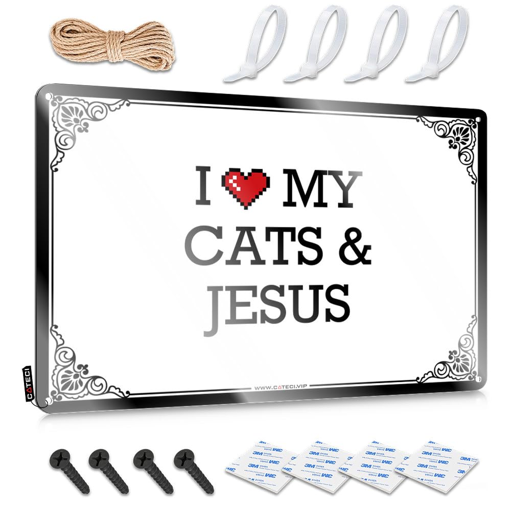 Cool Room Stuff Designer Sign - I Love My Cats & Jesus Handcrafted Metal Wall Art Ready To Hang For Lake(30X40CM)