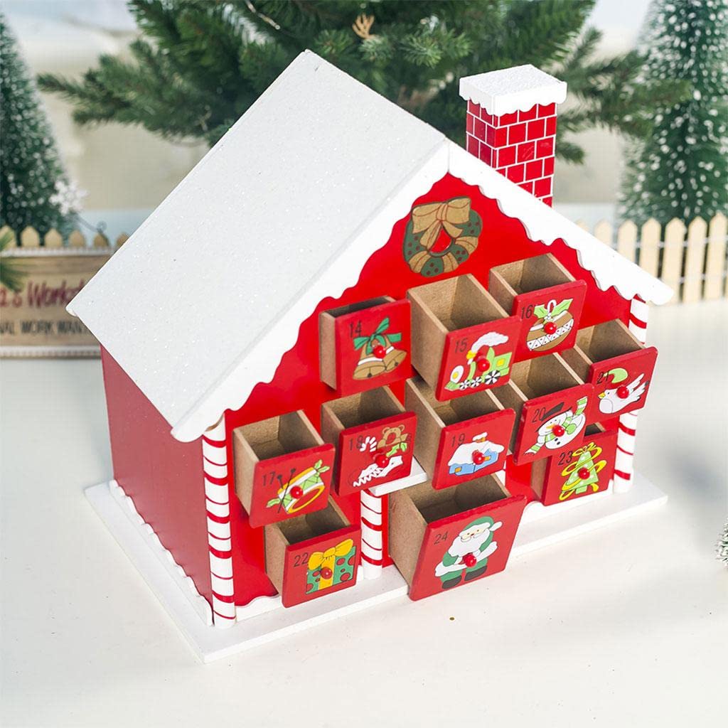 Adventskalender aus Holz, beleuchtet, 24 Schubladen, Urlaubsdekoration