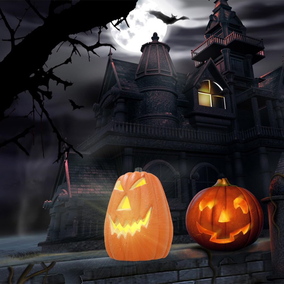  : DUNCHATY Halloween Pumpkin Lights Decorations,LED Light Up Pre-Lit Jack-o-Lantern Figurine