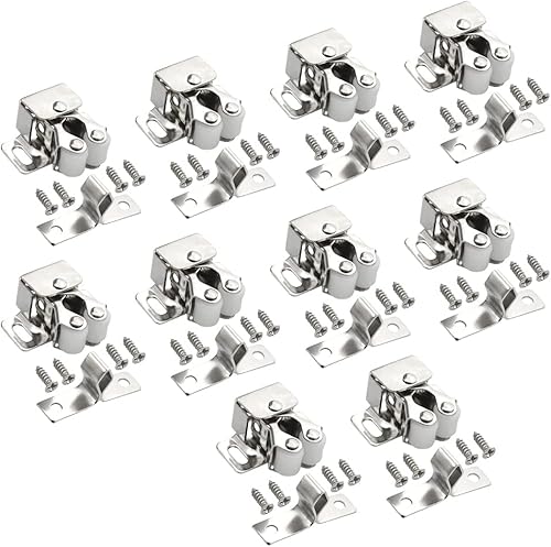 Miniatura 1 de Paquete de 10 cierres de doble rodillo para puerta de gabinete con tornillos de instalación para armario, armario, cocina, puerta de armario