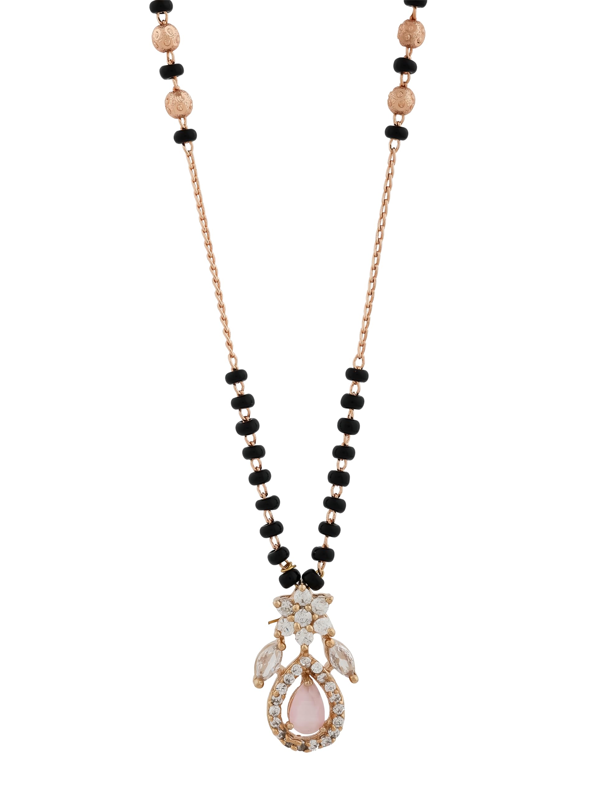Stylish Womens Gold Plated Brass Losbter Claw Closure Mangalsutra With American Diamond | Lightweight & Elegant Mangalsutra For Womens | Ideal For Gift (Rose Gold)-image-49