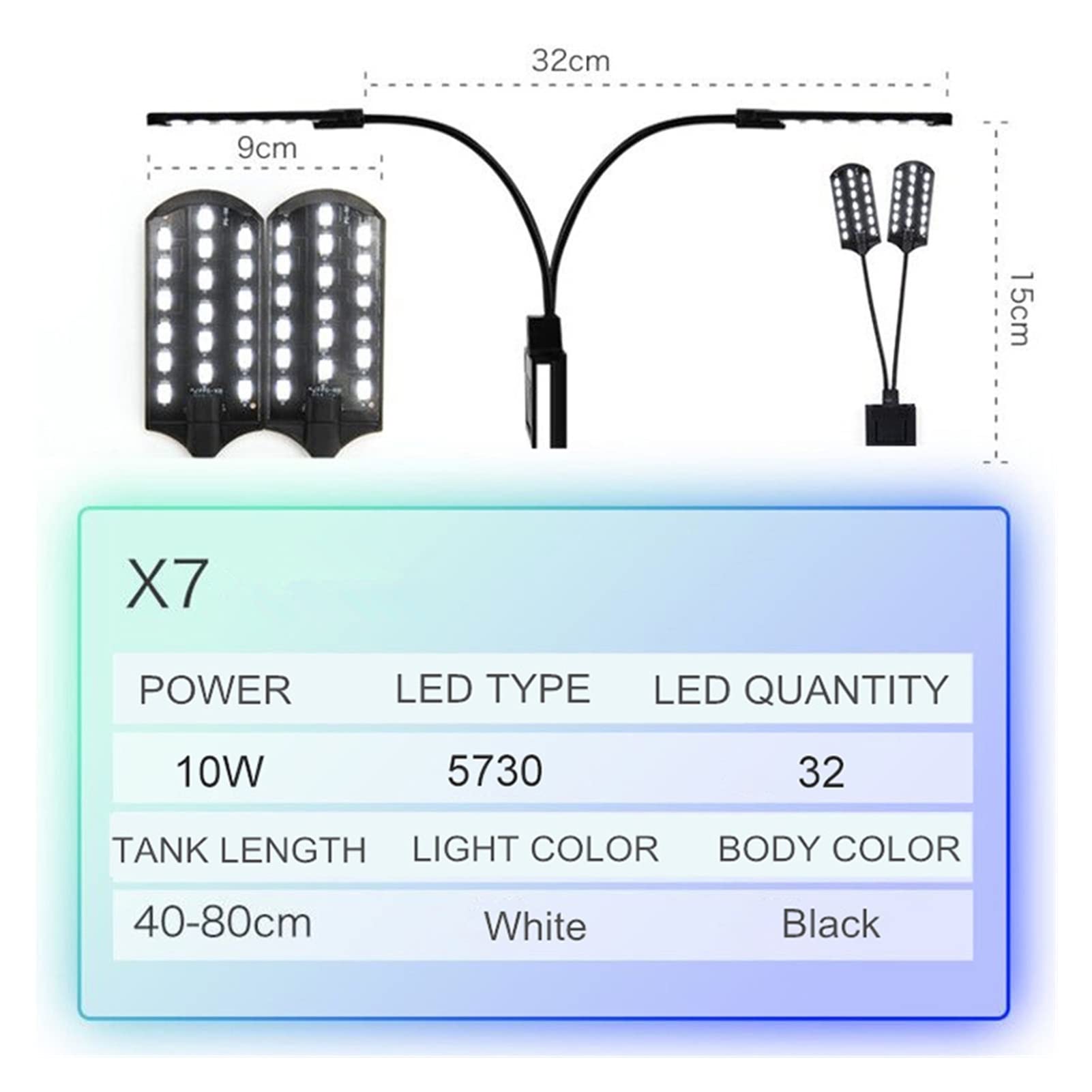 Super Slim LED Aquarium Light Lighting Plants Grow Light 5W / 10W / 15W Illuminazione per Piante acquatiche Lampada a Clip Impermeabile per Acquario (Color : X7B White Light)