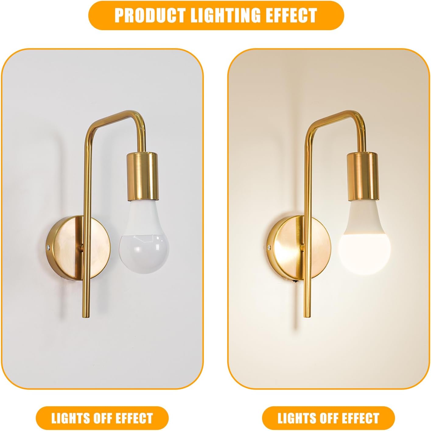 Aomesinc Modern Wall Sconces Set of 2 Gold Bathroom Wall Light Fixtures Edison Lamp Indoor Lighting for Living Room Bedroom Hallway(Without Bulb)