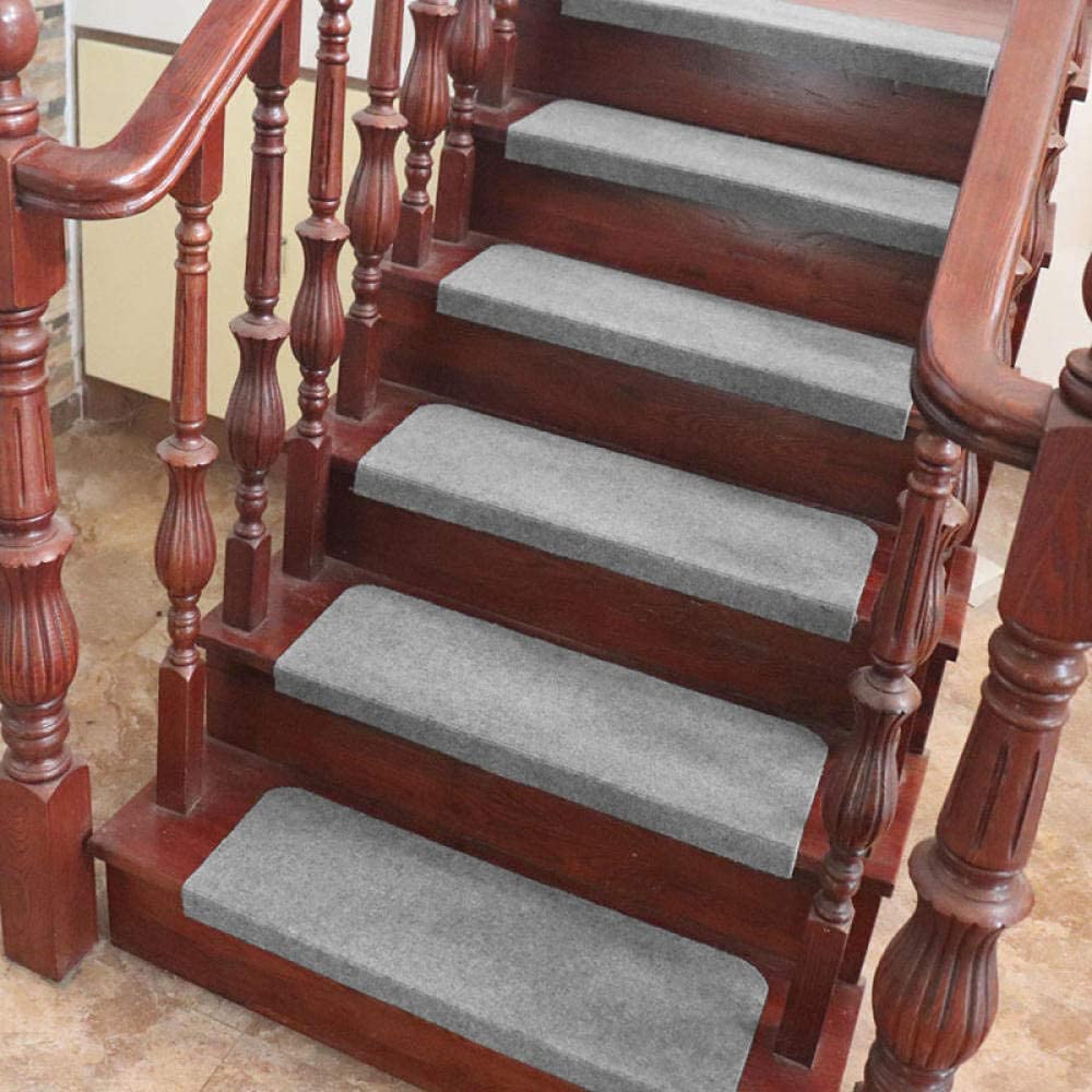 HUOLE Tapis d'escalier polyester - Kit de 15 Marchettes Escalier Rectangulaire pour marches, antidérapants marches en bois, enfants et chiens(65x25cm gris), 15pc (65x25cm HL269092, (HL269092)