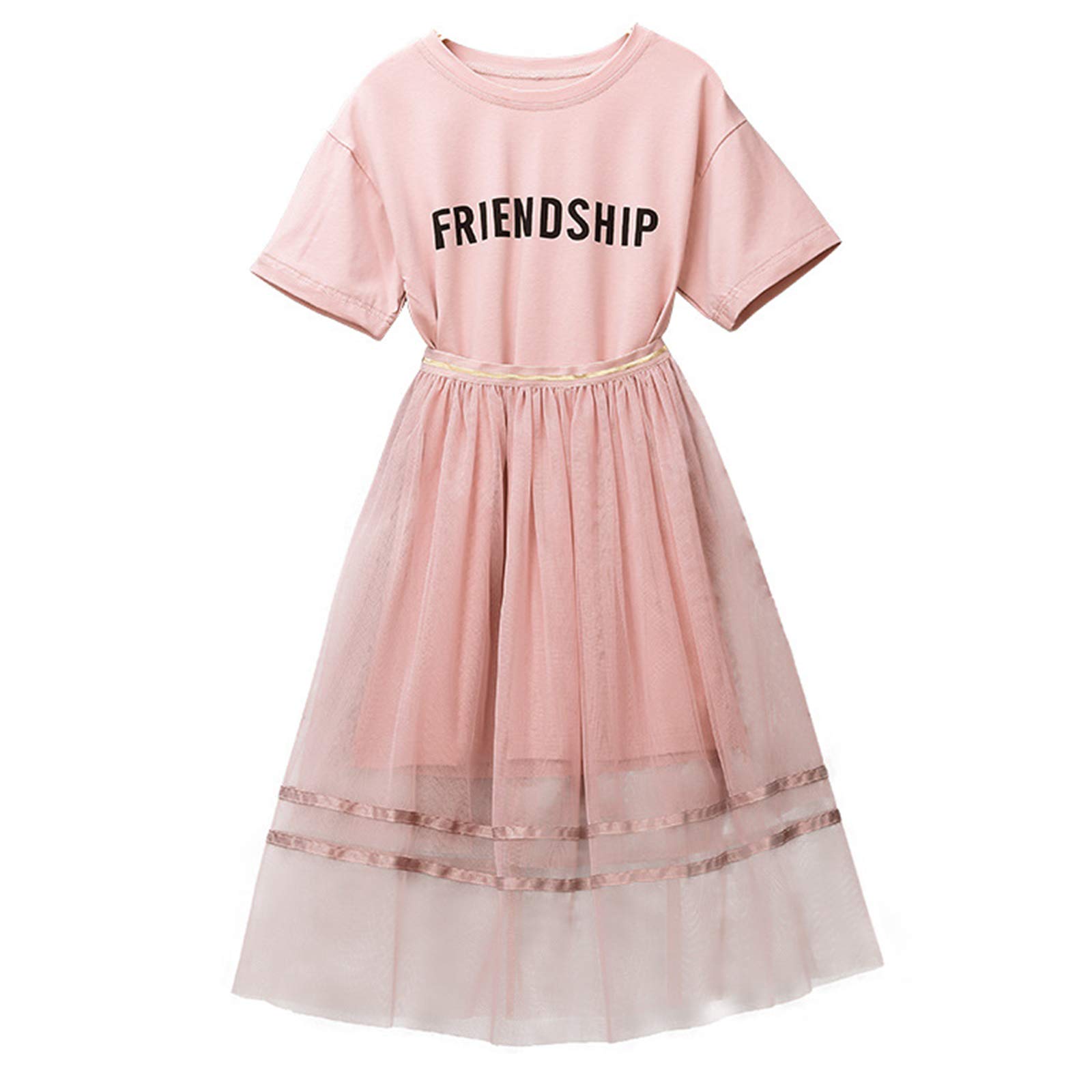 amropi Niñas del Vestido Verano Impreso Top de la Camiseta y Tulle Falda Conjunto de Ropa para 3-12 años