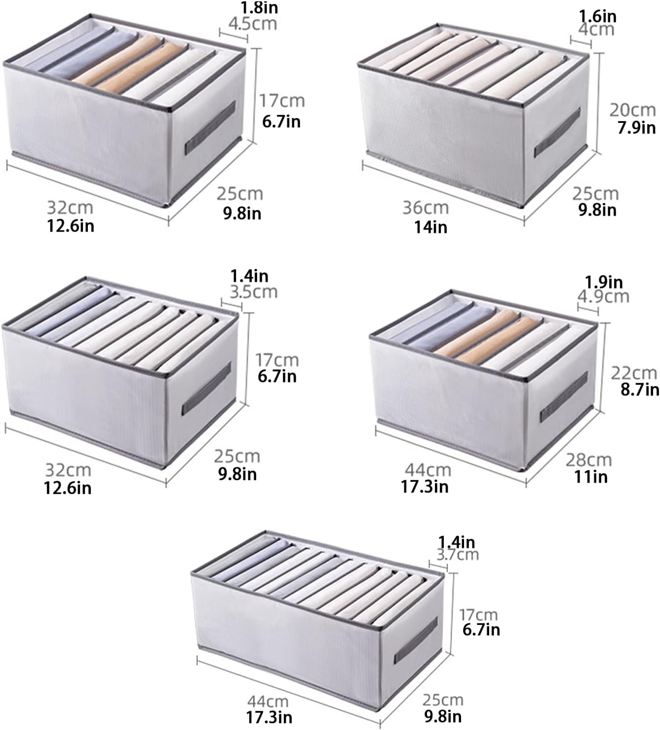 Closet Organizer Wardrobe 5PCS Washable Foldable Visible Clothes Organizer Storage Boxes Drawer Mesh Separation Box for Home T-Shirt Jeans Socks Panty 6/7/9/6/12 Grids