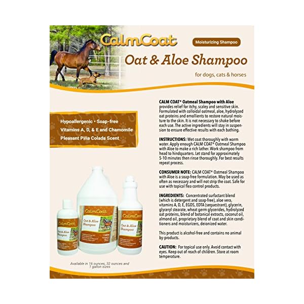 Calm Coat 1050 Oat & Aloe Shampoo for Dogs Cats & Horses 16 oz Calm Coat 1050 Oat & Aloe Shampoo for Dogs Cats & Horses 16 oz