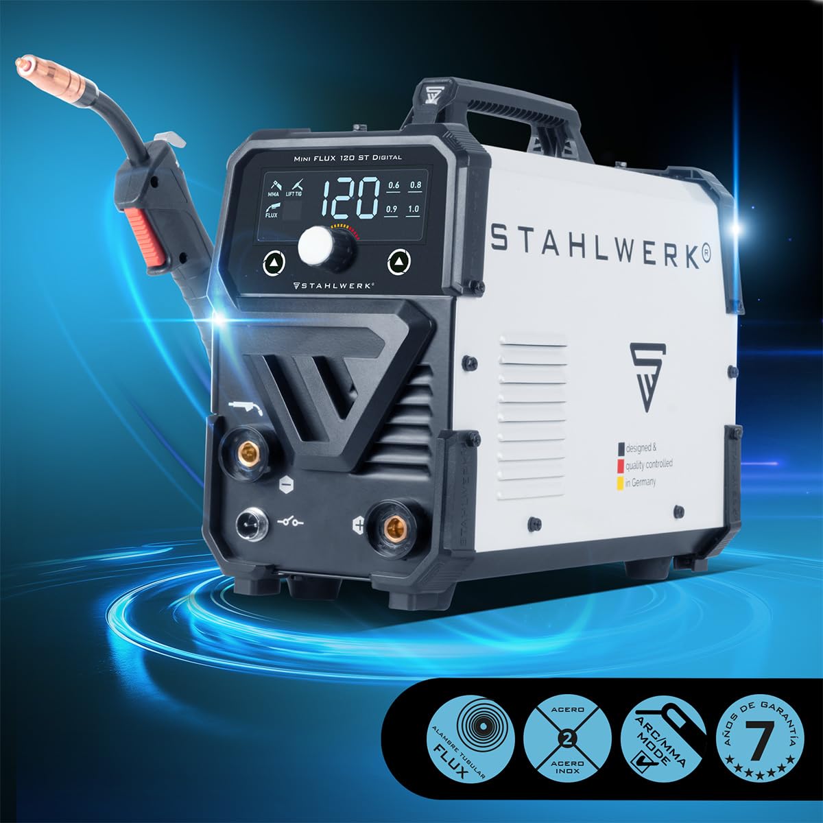 STAHLWERK Soldadora de electrodos 200 Synergic Pro Digital – Máquina de soldar MMA/Electrodo 200 A, soldadura sin gas protector, Lift-TIG, refrigeración inteligente & protección sobrecalentamiento