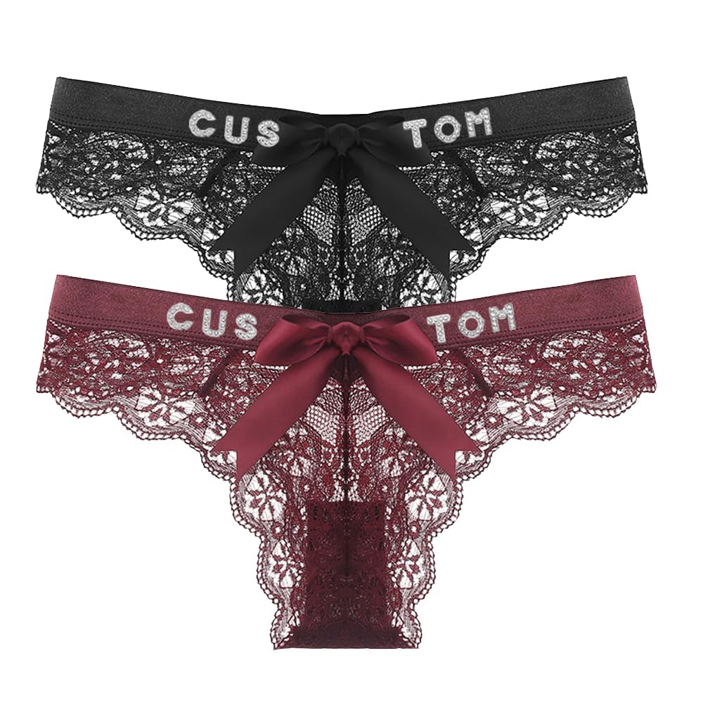 Ppetaul Women's Thongs12 2-Pack Custom Thong With Name - Personalized Name Thong Rhinestone Silvery Golden Letters G-String Tanga Lingerie, One Size