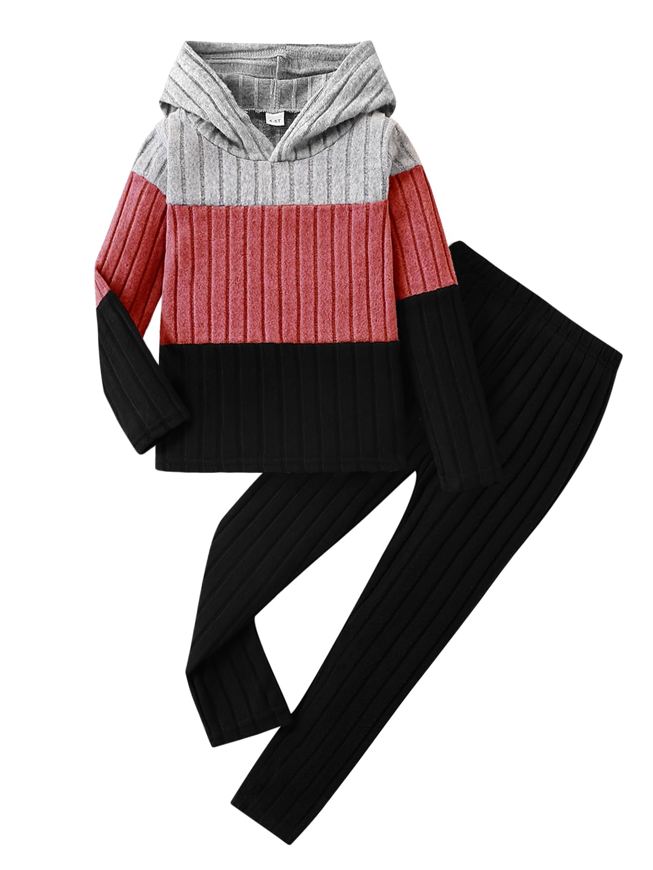 Toddler Kid Girls Clothes Ribbed Color Block Long Sleeve Hoodie Sweatsuit Set Fall Outfits