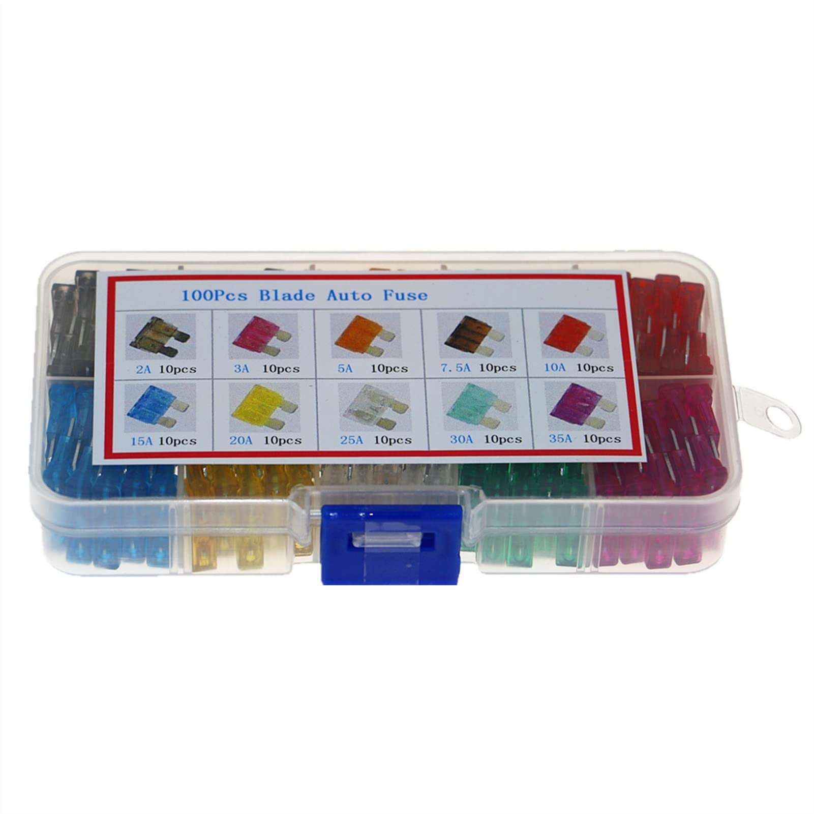 PAKMEZ Fusibile 100Pcs Kit fusibili a Lama Standard Assortiti 2A 3A 5A 7.5A 10A 15A 20A 25A 30A 35A