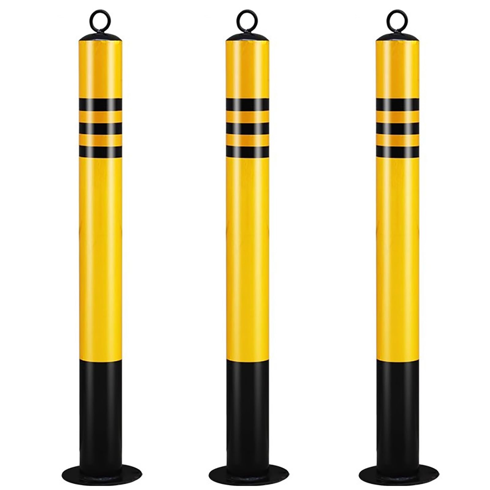 SaryEdge Steel Security Bollards with Reflective Strips and Lifting Rings for Parking Barriers and Traffic Control,3PCS,3PCS