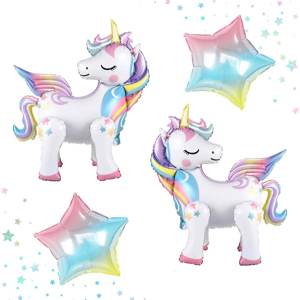 Self Standing Rainbow Unicorn Star Foil Balloons Arch Kit Unicorn Girl Theme Birthday Balloon Party Decor Baby Shower Little Miss Threenager 3rd 4th