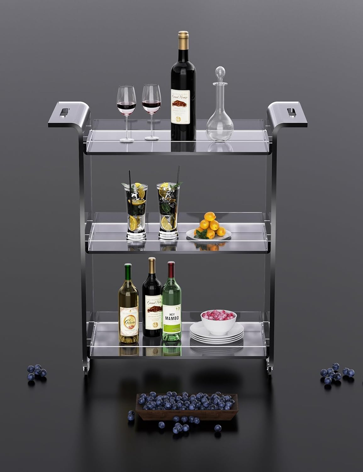 Carrello di Servizio in Acrilico Trasparente, con Rotelle, Carrello Bar per Cucina e Soggiorno, 53 x 30 x 72 cm (Trasparente)
