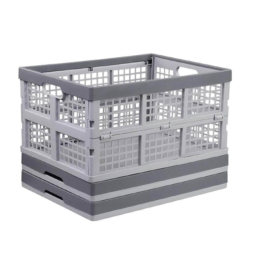 Photo 1 of Readsky 34 Litre Collapsible Plastic Crates, Foldable Storage Crates, 3 Packs Medium Grey and Light Grey