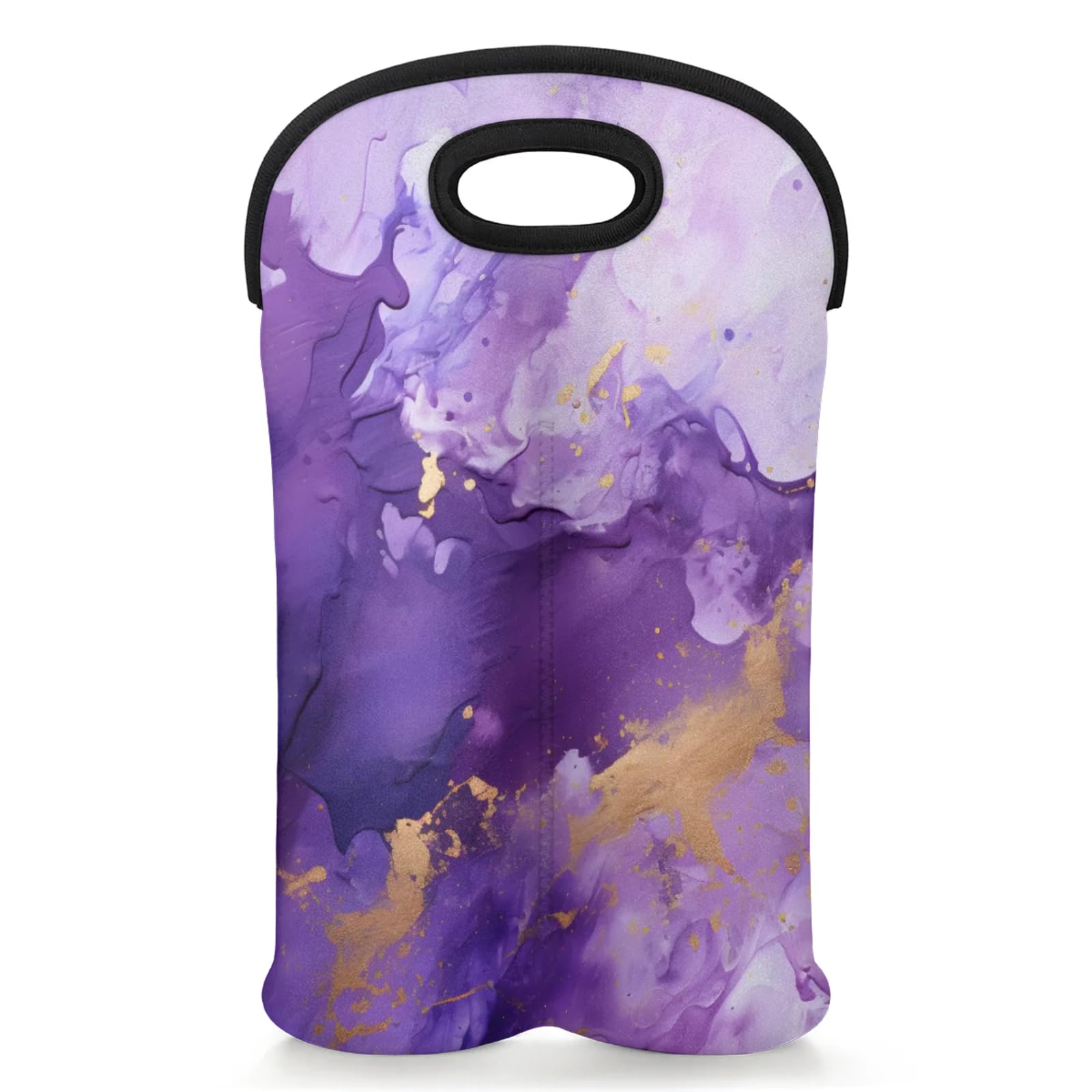 GzLeyigou 2 Bottles Marble Texture Purple Wine Bag Sleeve Totes Neoprene Protective Wine Carrier Bag for Wine,Water, Champagne, Beer, Baby Bottles,Gift 14.5 x 10 Inches
