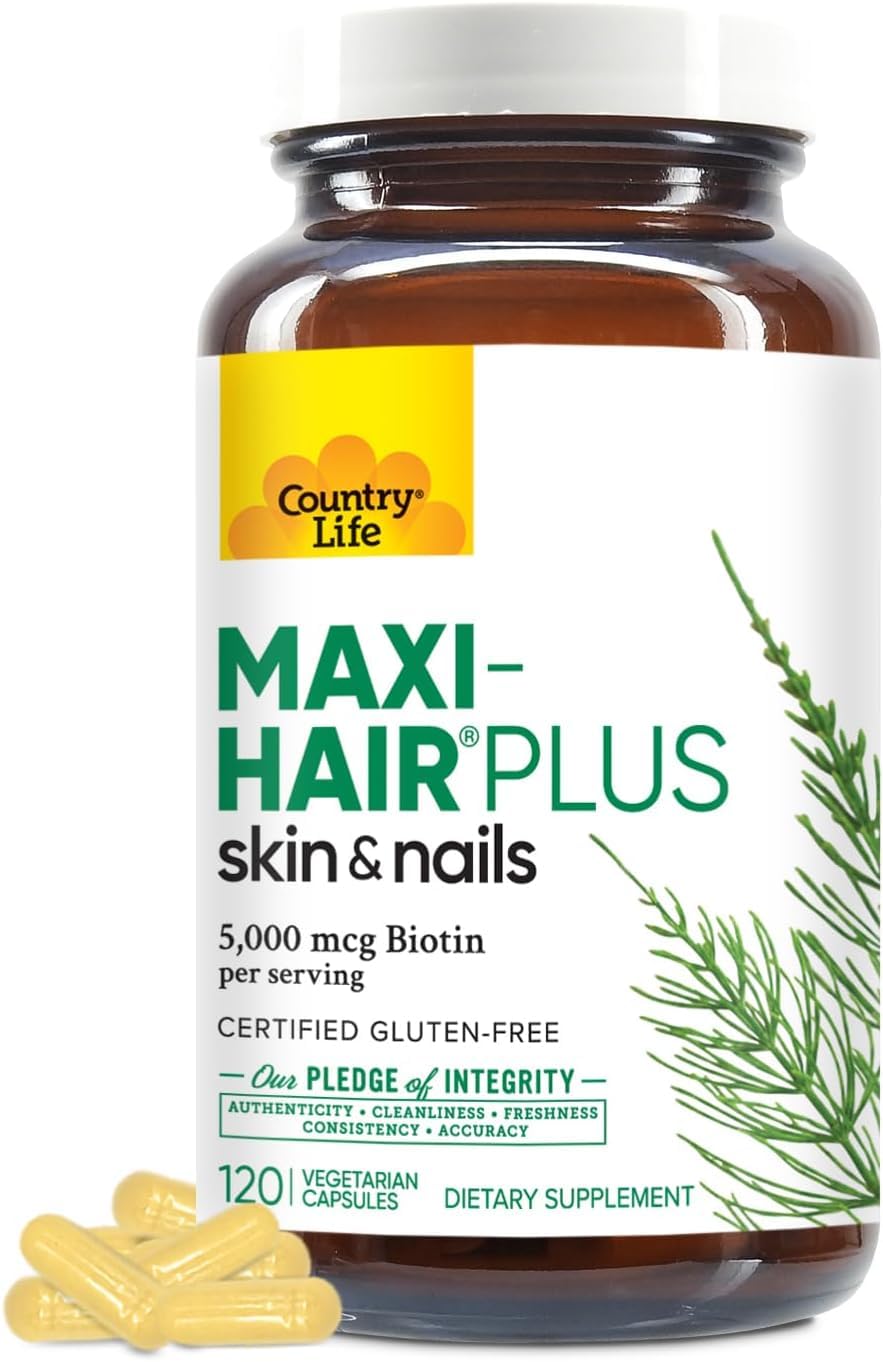 Country Life Maxi-Hair Plus 5,000 mcg Biotin, 120 Capsules