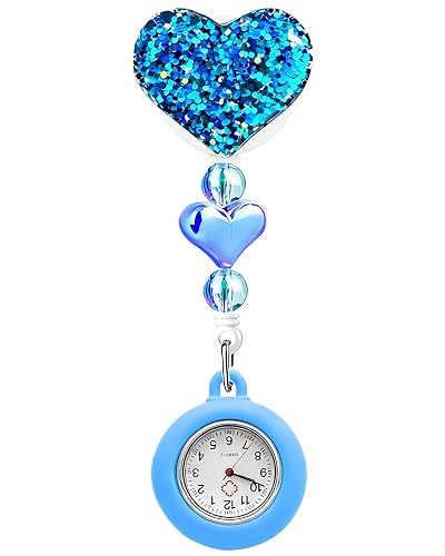 Nurse Watch Retractable Clip, Bling Heart Nurse Fob Watch with