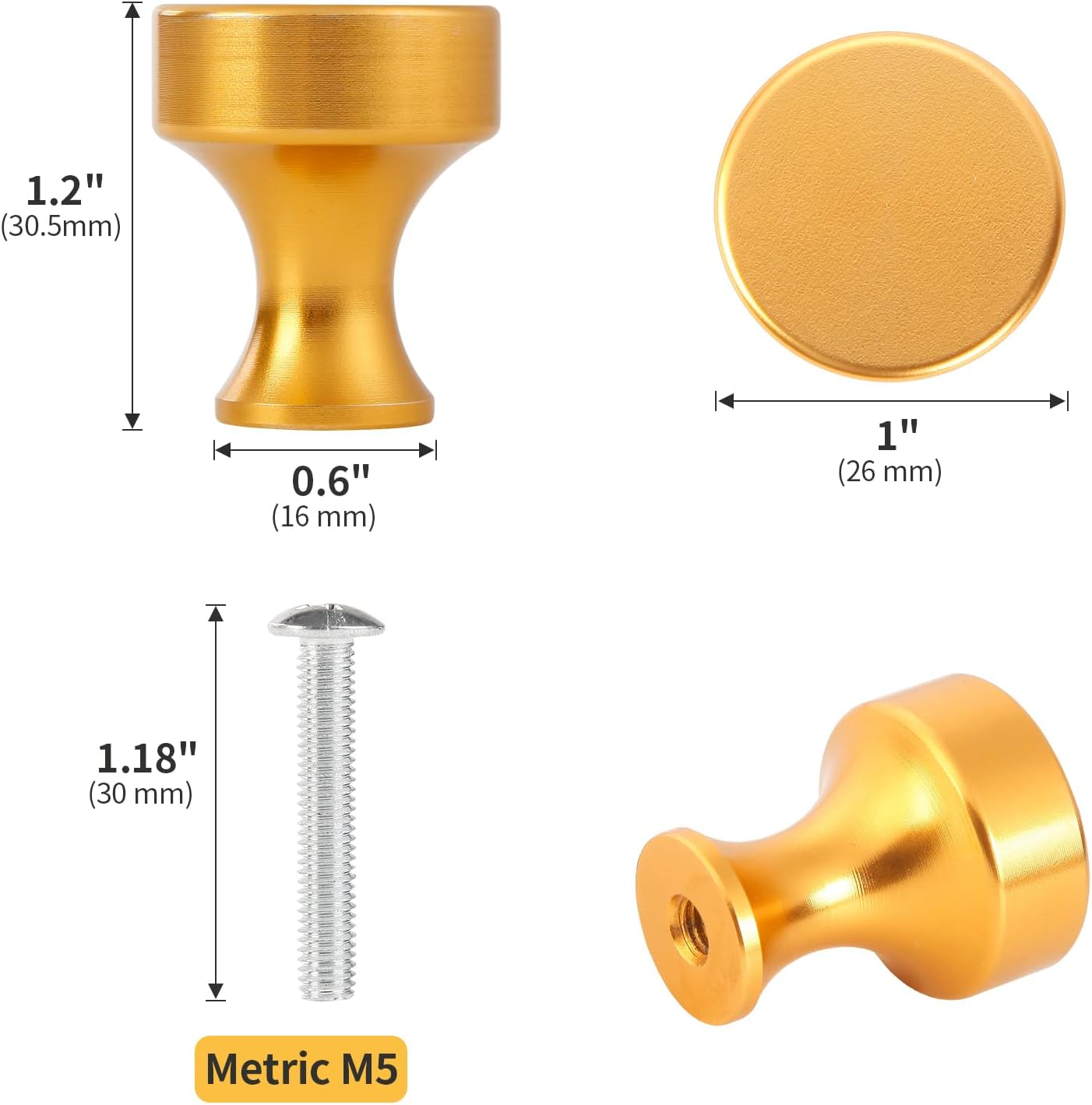 10 Pack Gold Cabinet Furniture Kitchen Knobs, Dresser Drawer Pulls, Aluminum Hardware Door Handles