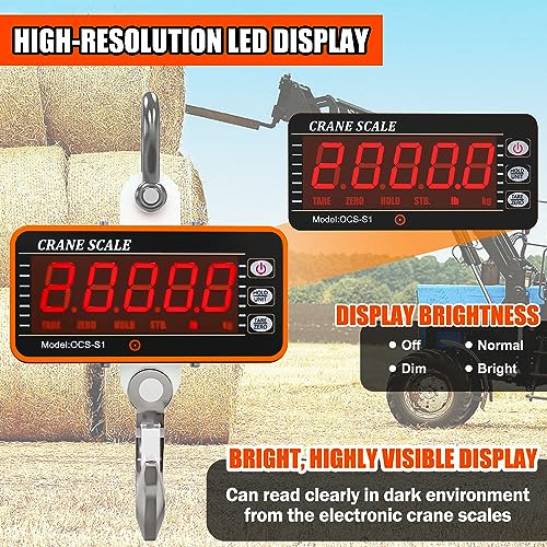 Image of YATOINTO 1000kg /2000lb Digital Crane Scale Heavy-Duty Industrial Hanging Scale with Remote Control Smart Type LED Display CE Certified Electronic Weighing Crane Scale (Orange)